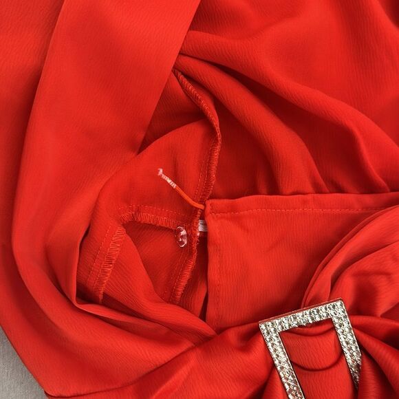 House of harlow red satin rhinestones trim wrap mini dress M - Picture 9 of 14